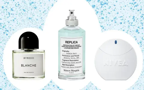 Drei Parfümflaschen: Byredo Blanche, Maison Margiela Replica Bubble Bath, Nivea.